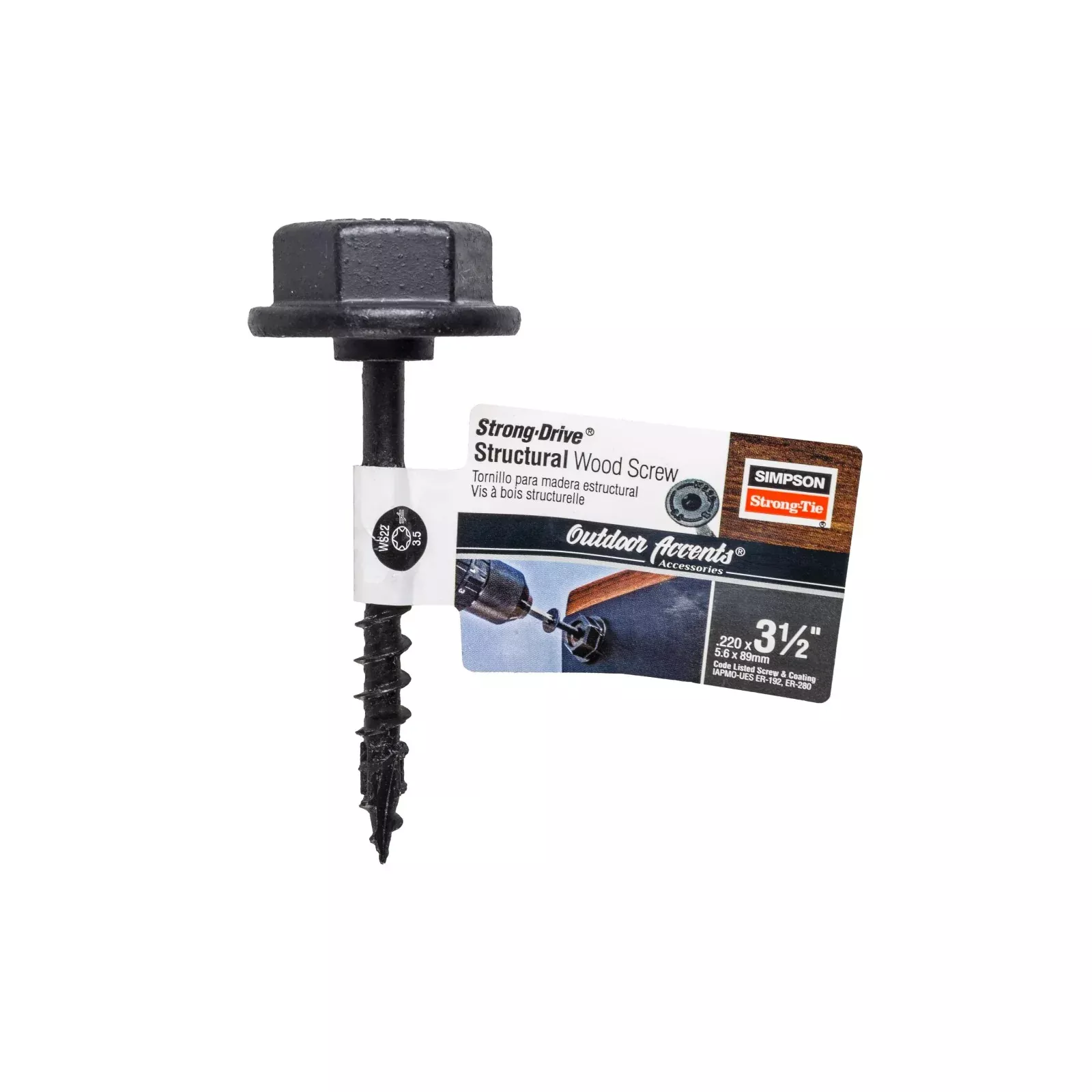 0.220" x 3-1/2" Strong-Tie SDWS22312DBBRN1 Structural Screw T40 Star - Double Barrier Black Coating, Pkg 1