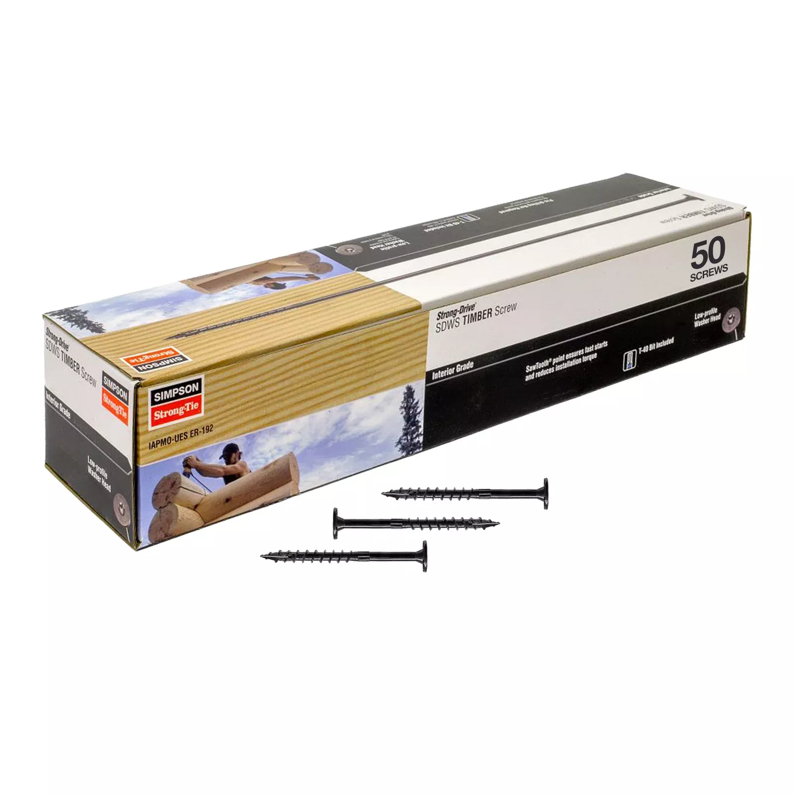0.220" x 4" Strong-Tie SDWS22400-R50 Log Screw - E-Coat, Pkg 50