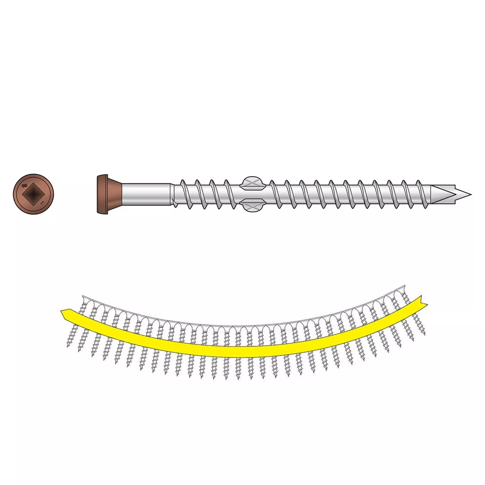 #10 x 2-1/2" Quik Drive 305 Stainless Steel DHPD Hardwood Collated Screws - Tan 03, Pkg 1000