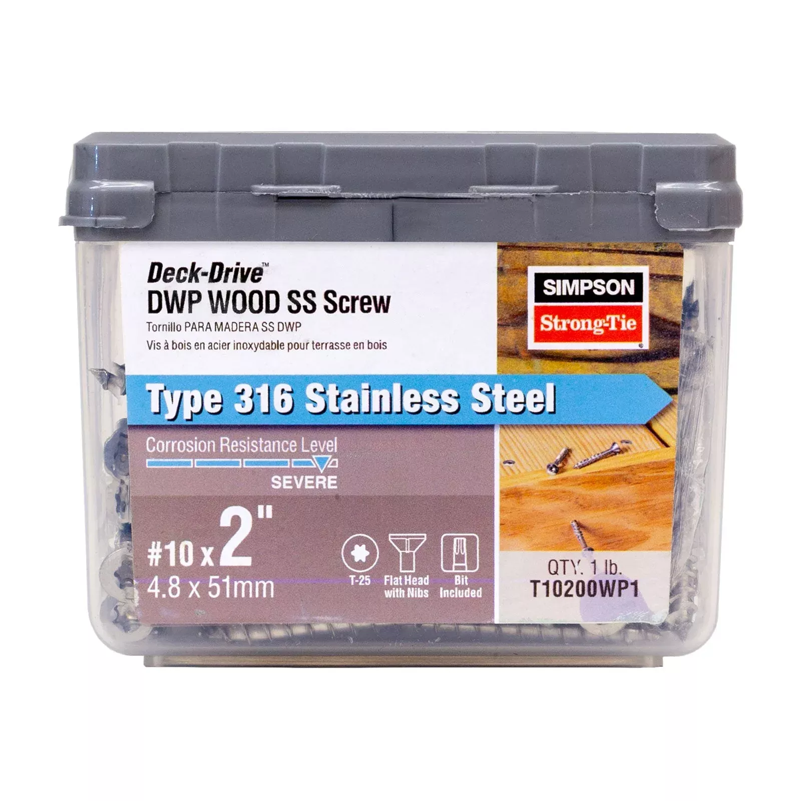 #10 x 2" Simpson Strong-Tie DWP T25 Flat Head Wood Screw - 316 Stainless Steel, Pkg 1 lb