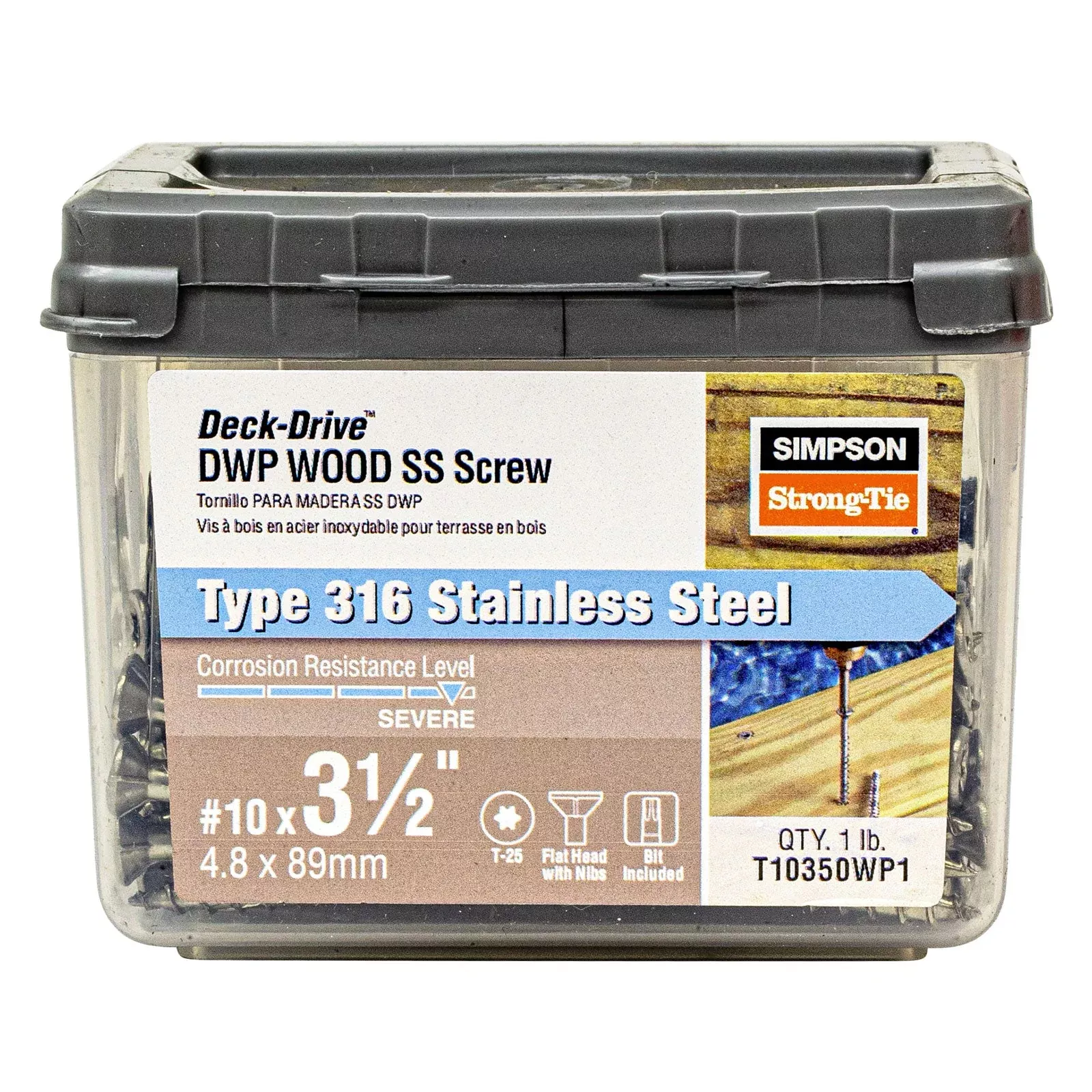 #10 x 3-1/2" Simpson Strong-Tie DWP T25 Flat Head Wood Screw - 316 Stainless Steel, Pkg. 250
