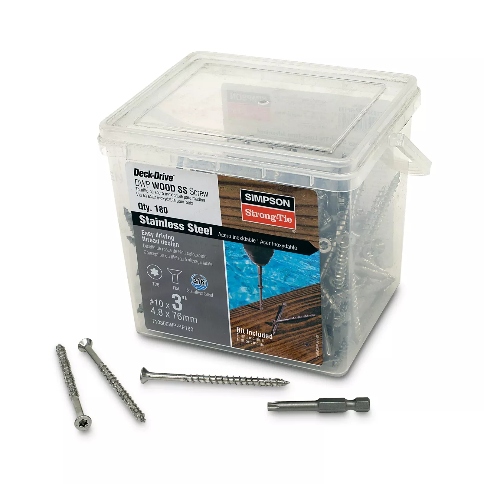#10 x 3" Simpson Strong-Tie DWP T25 Flat Head Wood Screw - 316 Stainless Steel, Pkg. 1,750