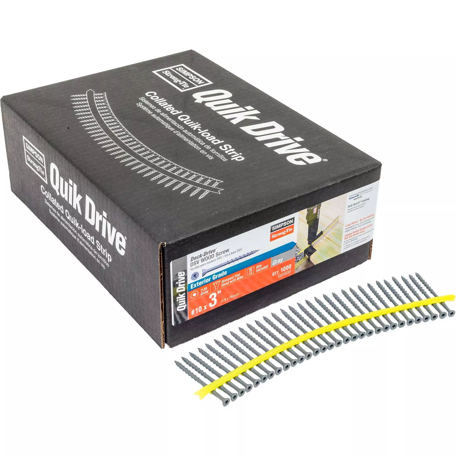 #10 x 3" Simpson Strong-Tie Quik Drive DSV Collated Wood Screw - Quik Guard Coating, Gray, Pkg 1000