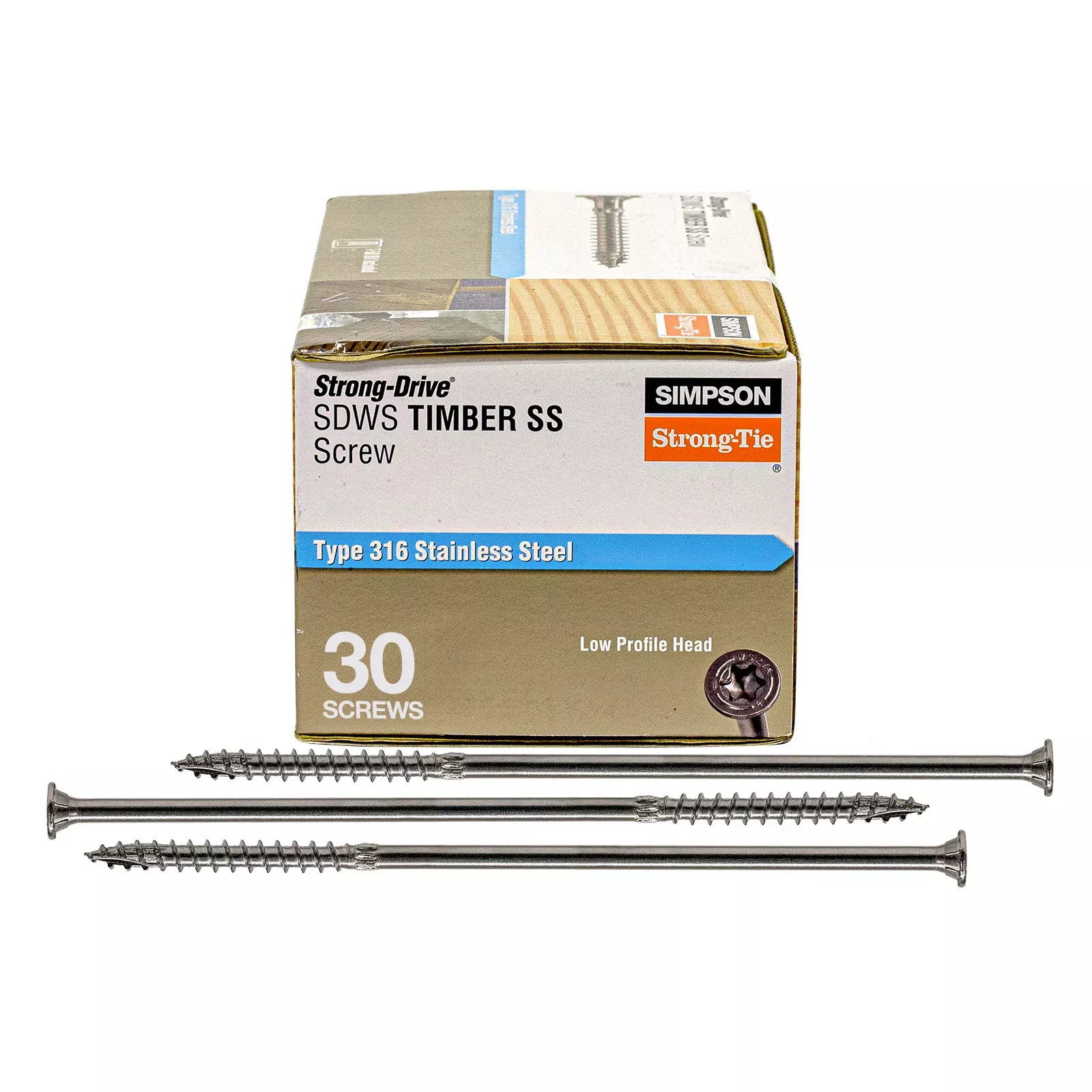 .276" x 10" Strong-Tie SDWS271000SS-R30 Timber Screws - 316 Stainless Steel, Pkg 30
