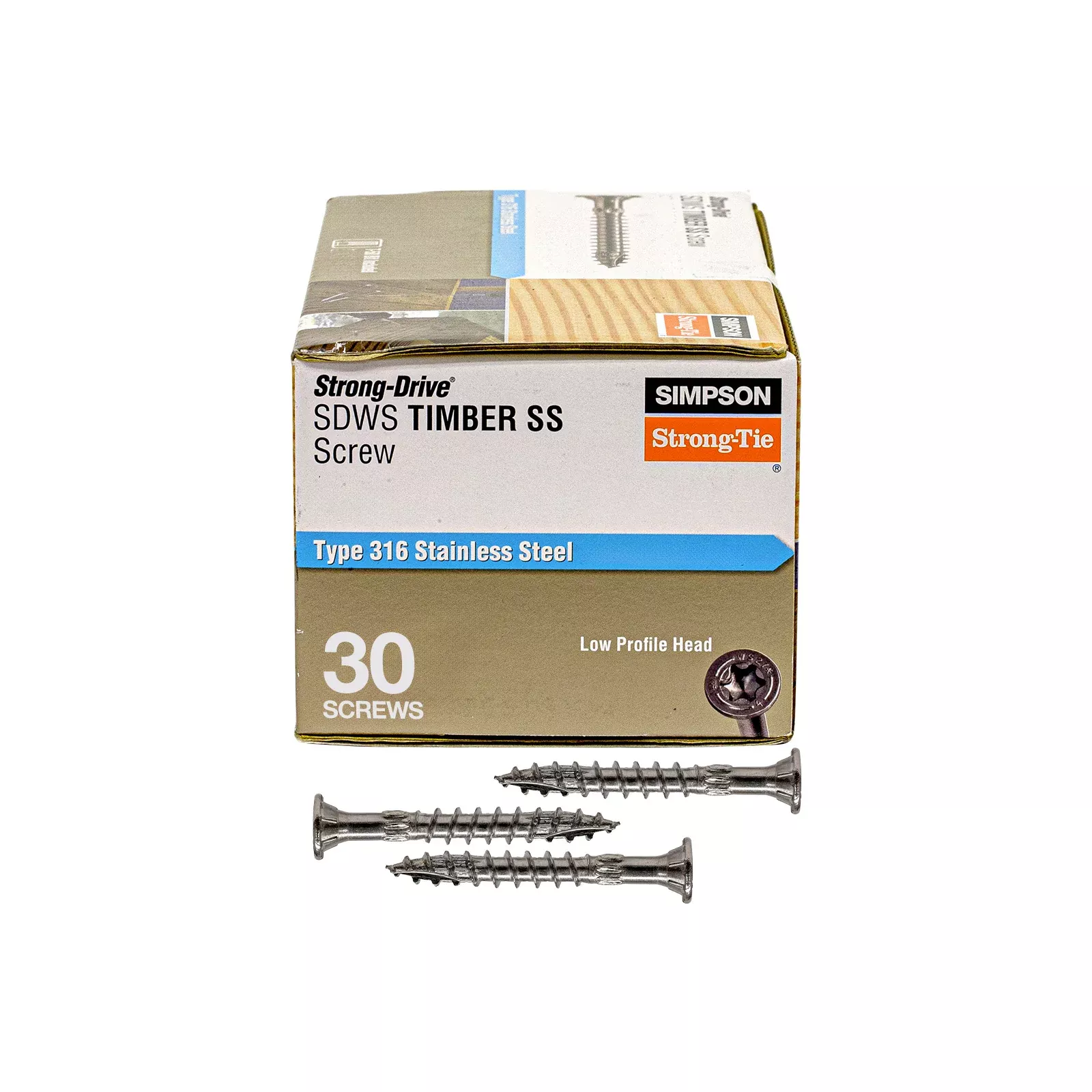 .276" x 3" Strong-Tie SDWS27300SS-R30 Timber Screws - 316 Stainless Steel, Pkg 30