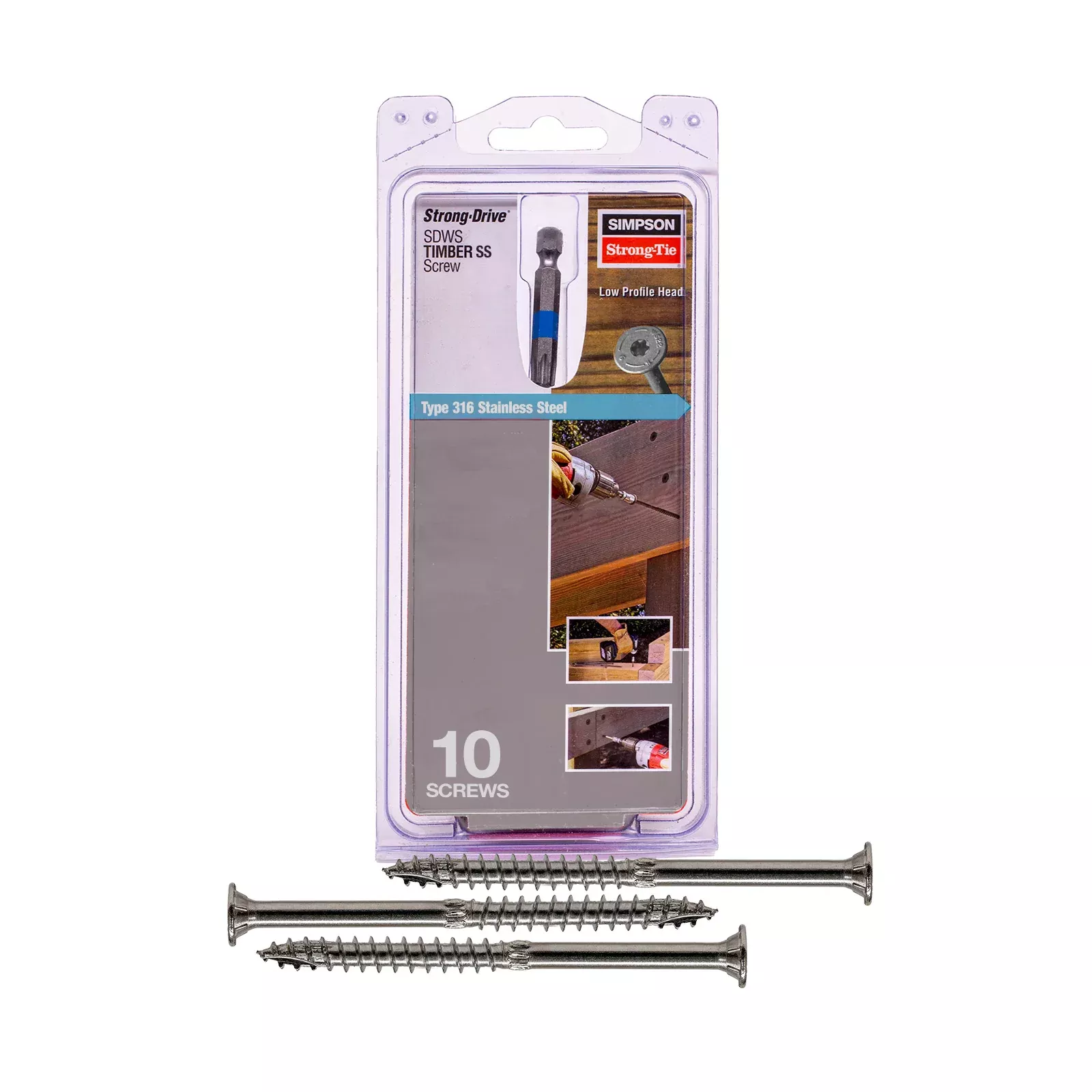 .276" x 5" Strong-Tie SDWS27500SS-RC10 Timber Screws - 316 Stainless Steel, Pkg 10