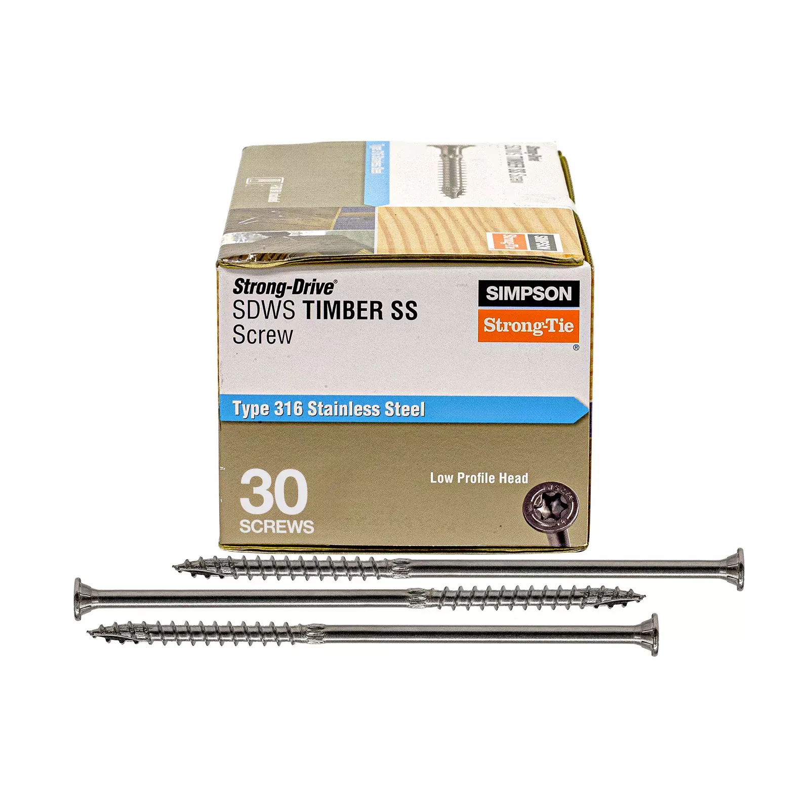 .276" x 8" Strong-Tie SDWS27800SS-R30 Timber Screws - 316 Stainless Steel, Pkg 30