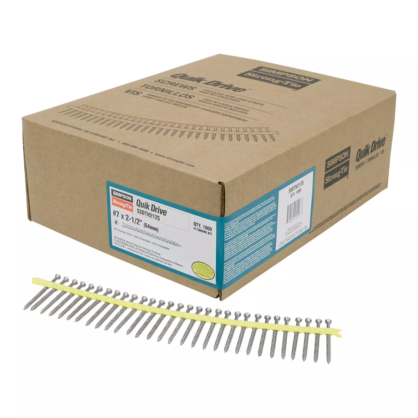 #7 x 2-1/2" Simpson Strong-Tie Quik Drive Collated Trim Head Deck Screws - 305 Stainless Steel, Pkg. 1,000