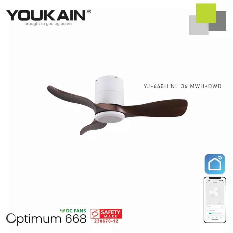 YOUKAIN 36" SMART CEILING FAN (NO LIGHT) YJ-668H (MATT-WHITE BODY)