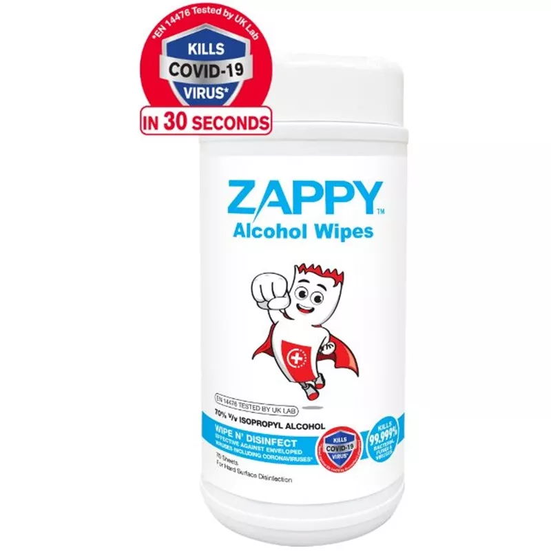 ZAPPY ALCOHOL WIPES 70S CANISTER 70'S