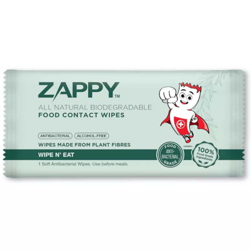 ZAPPY ALL NATURAL BIODEGRADABLE FOOD CONTACT WIPES 1S X 100 SHEETS