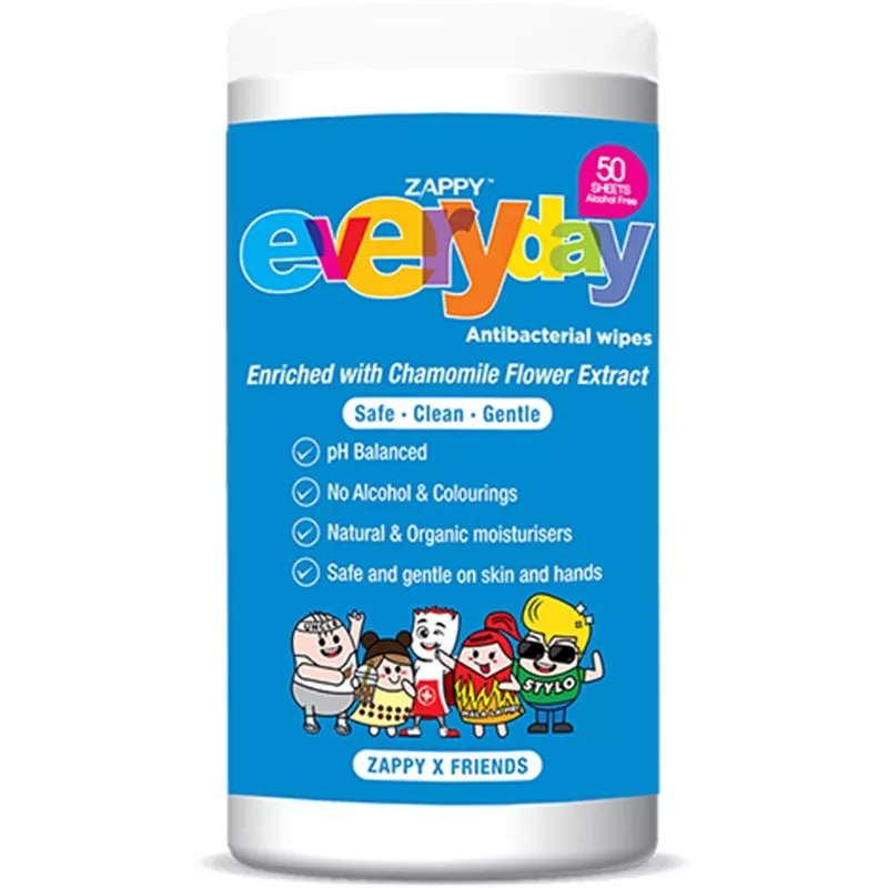 ZAPPY EVERYDAY ANTIBACTERIAL WIPES 50'S CANISTER